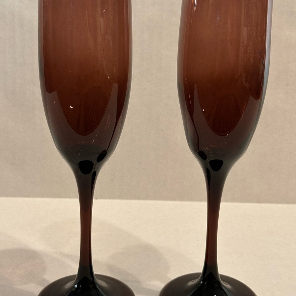 Vintage Amethyst Purple Blown Glass Libbey Champagne Flutes
